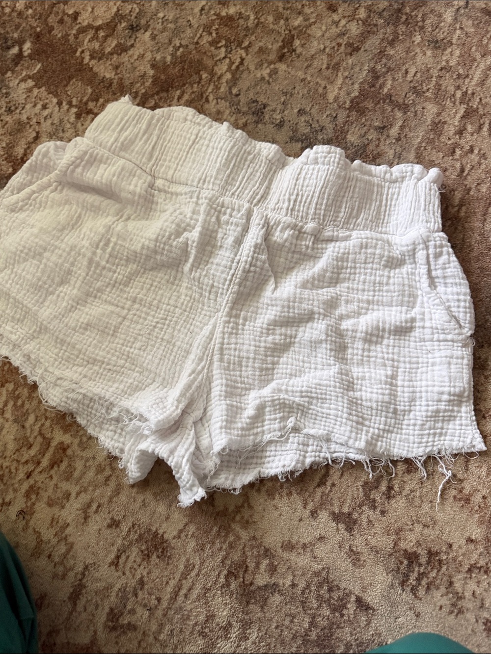 Rewash White Crinkled High-Waist Gauze Shorts